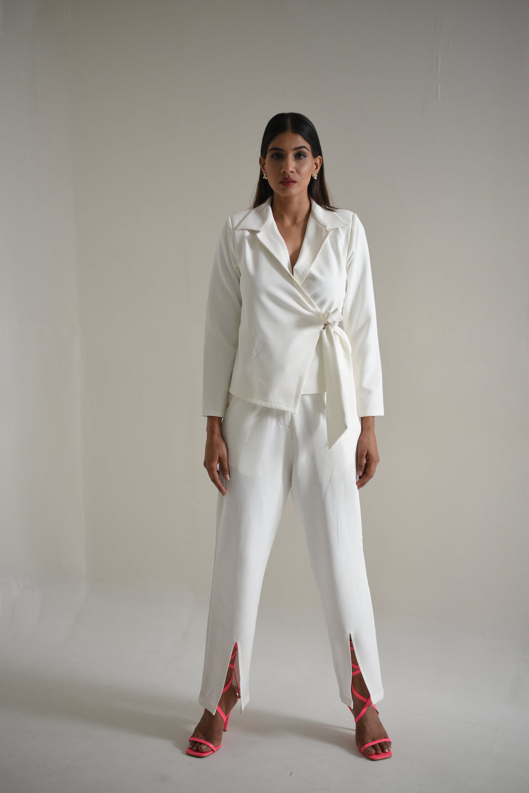 White & Black Rayon Mirror Work C-Cut Coord set with Styish Tulip pants main image 1