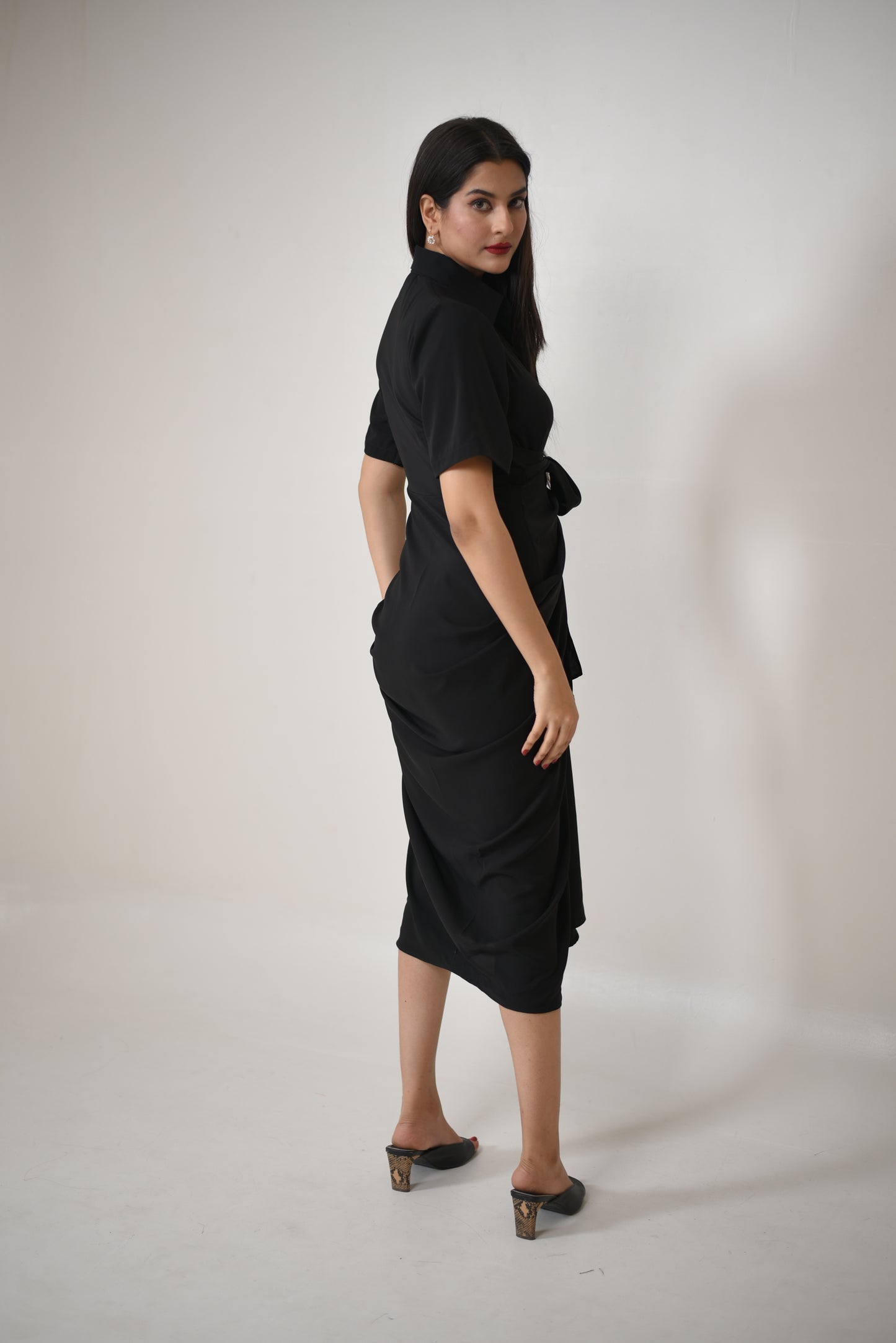 Lisa - Ruched Shirt  Wrap Maxi Dress with Belt