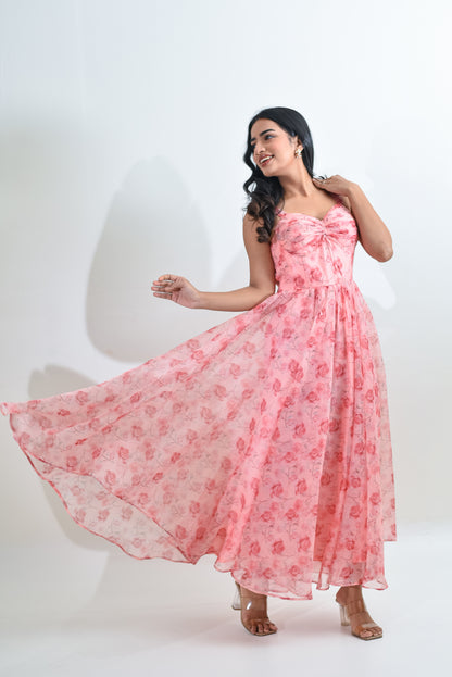 Flora - Blush Peach Flared Dress