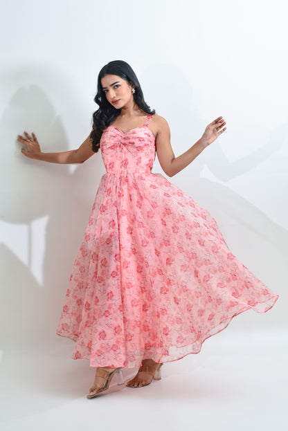 Flora - Blush Peach Flared Dress