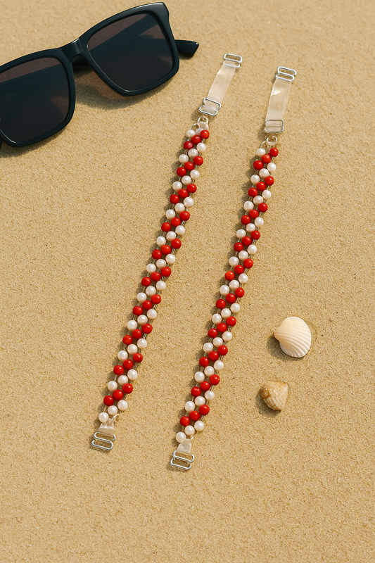 Red Whirl-Handmade Beaded Bra Strap