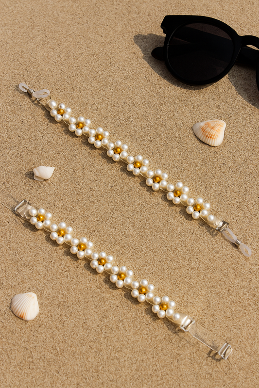 Pearl Daze- Handmade White and Golden Bra Strap