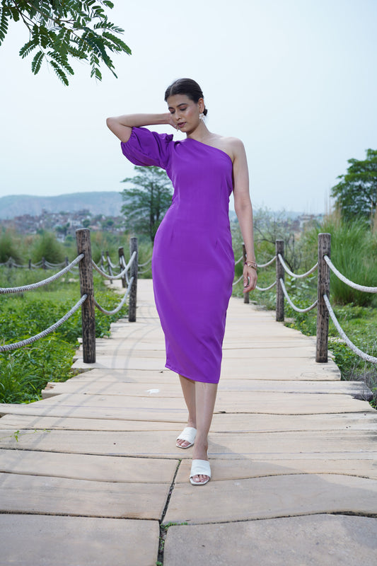 Maisie - One shoulder Purple Midi Dress