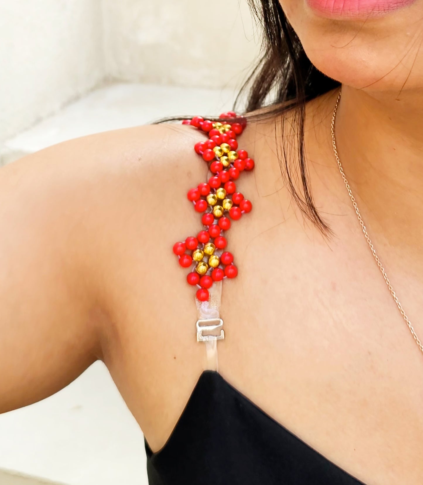 Diagon- handmade Red Beaded Bra Strap