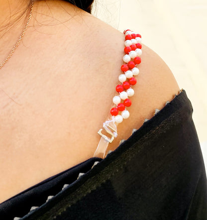 Red Whirl-Handmade Beaded Bra Strap