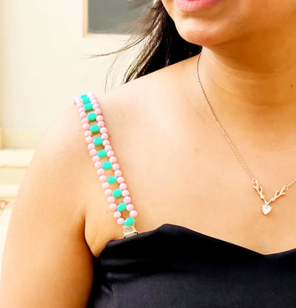 Green Blush Beads-Handmade Bra Strap