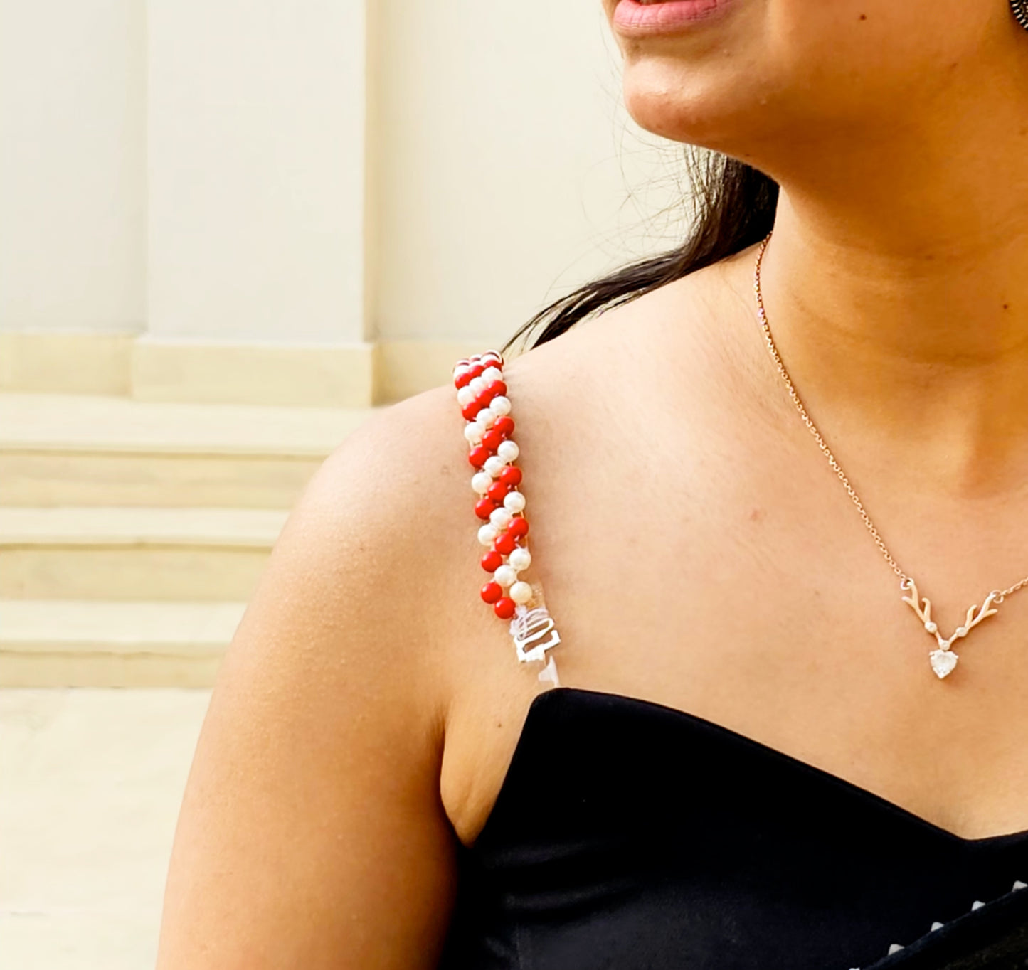 Red Whirl-Handmade Beaded Bra Strap