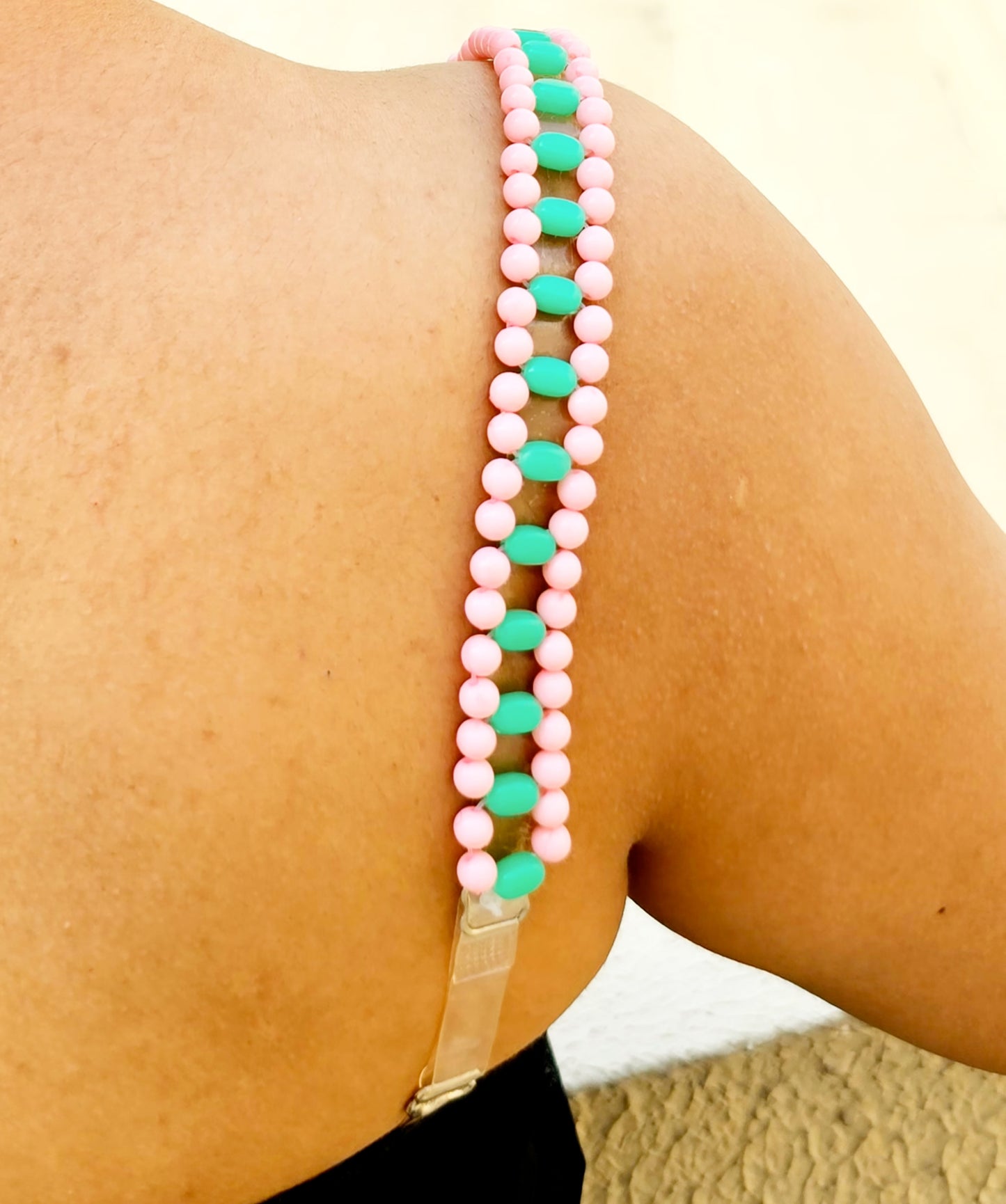 Green Blush Beads-Handmade Bra Strap