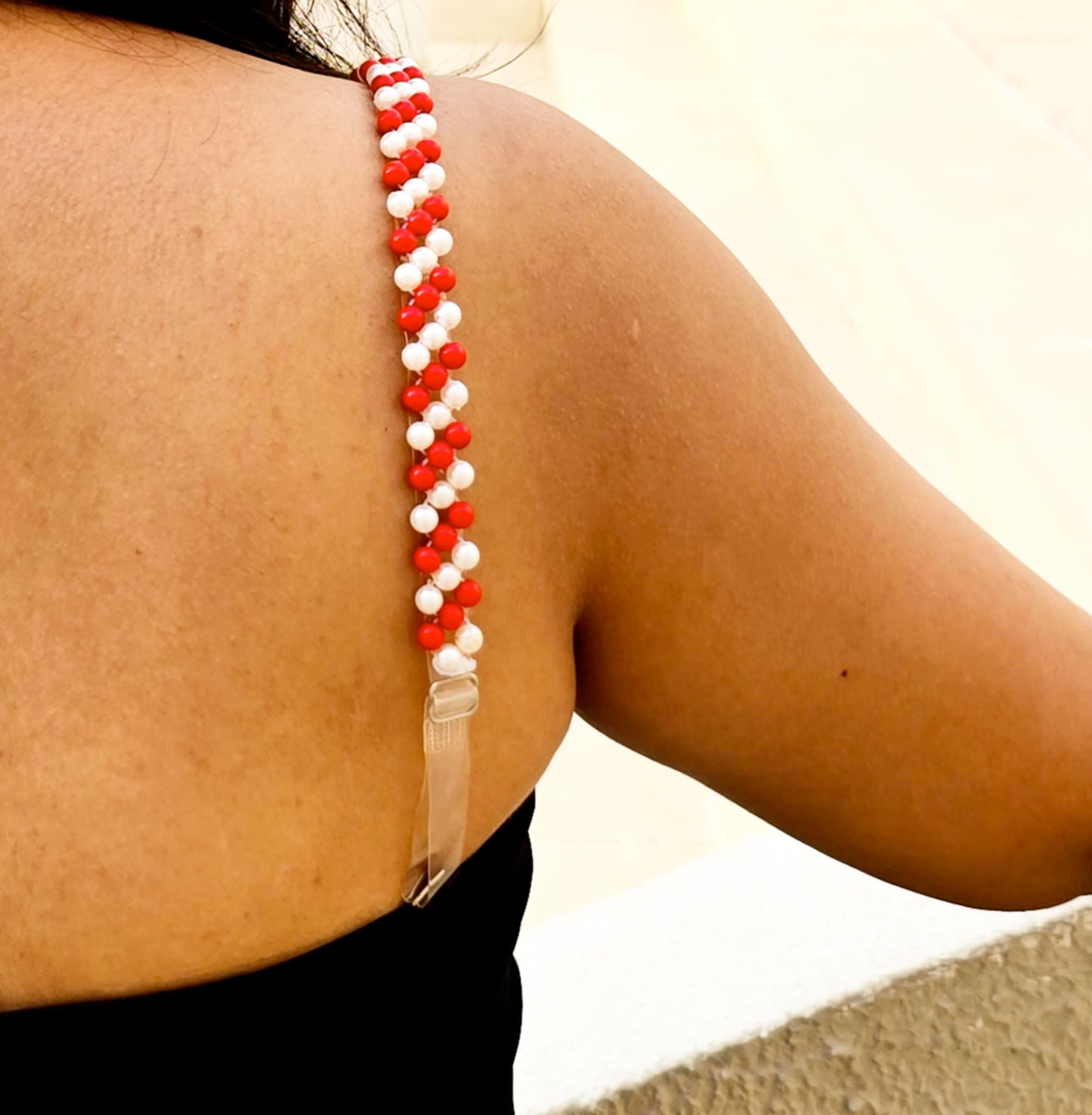 Red Whirl-Handmade Beaded Bra Strap