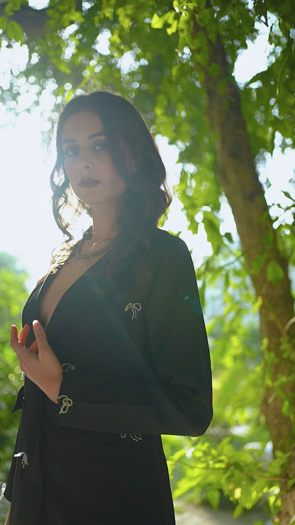 Black Crystal Bow Fancy Blazer Dress